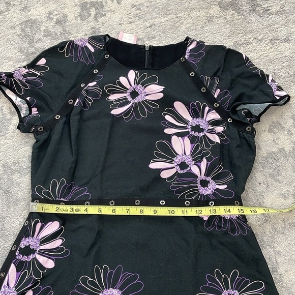 Giamba Floral Studded Grommet Mini Dress Short Sleeve Curves Hem Black Purple L - Picture 7 of 14
